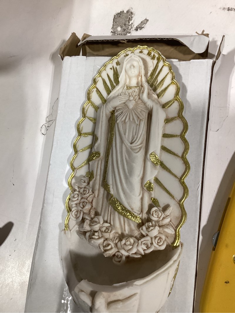 Condition photo showing Good Condition for Catholic Wall Decor,Holy Water Font for Home, Handcrafted White Resin Wall-Mounted Holy Water Holder,Virgin Guadalupe Statue Fonts for Home Altar, Church, Gifts