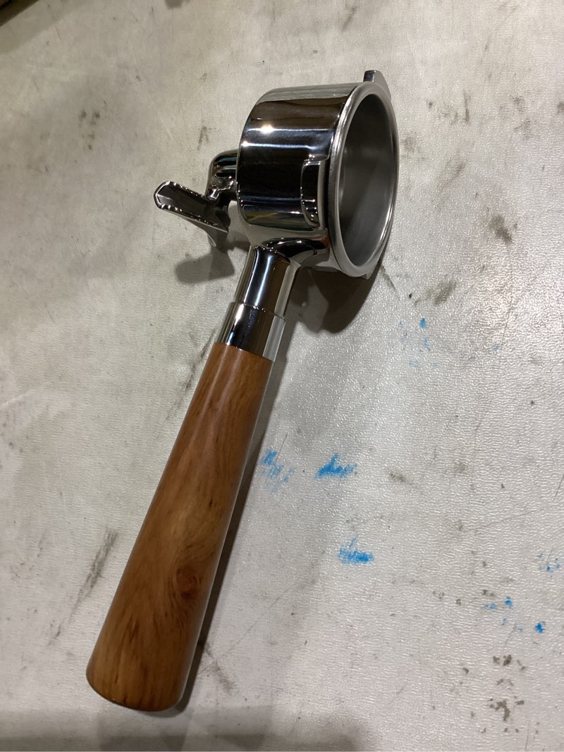Condition photo showing Good Condition for 54mm portafilter for breville bes870/878/880 series, dual spout espresso handle with siam rosewood grip & 304 stainless steel basket rosewood 54mm fits breville