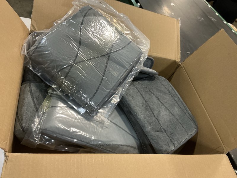 Condition photo showing As Is for yihouse memory foam grey bathroom rug sets 5 piece, ultra absorbent bath mat for bathroom - non-slip machine washable & dry quickly, 5 piece bathroom mat set, dark grey dark grey 1'8" x 3'10" (rectangular)