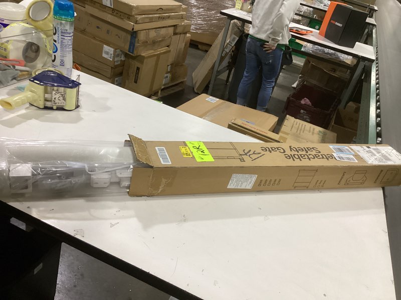 Condition photo showing New/Like New for 197 Inch Extra Wide Retractable Baby Gate,Mesh Large Baby Gate or Mesh Pet Dog Gate, Opening Wide Extra Long Child Safety Gate for Indoor, Outdoor, Stairs, Deck?White,33"x197") White 33x197 Inch