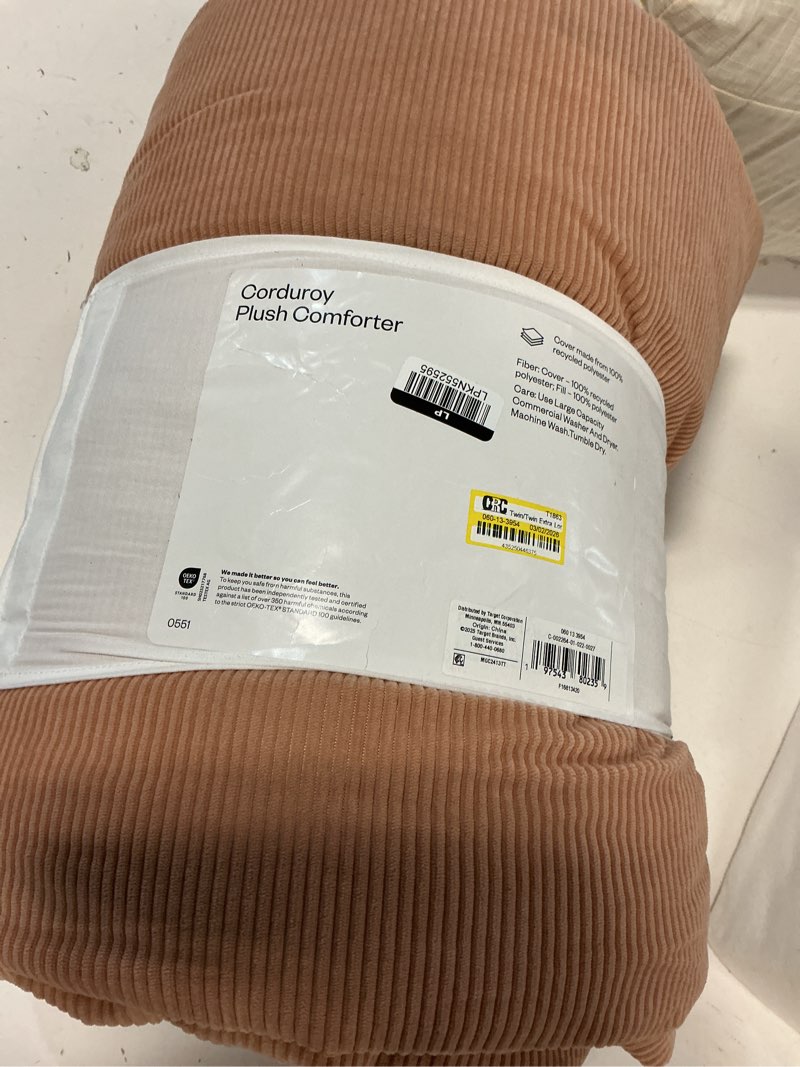 Condition photo showing Good Condition for twin/twin extra long corduroy plush comforter copper - room essentials™: eco-friendly, lightweight duvet insert for dorm