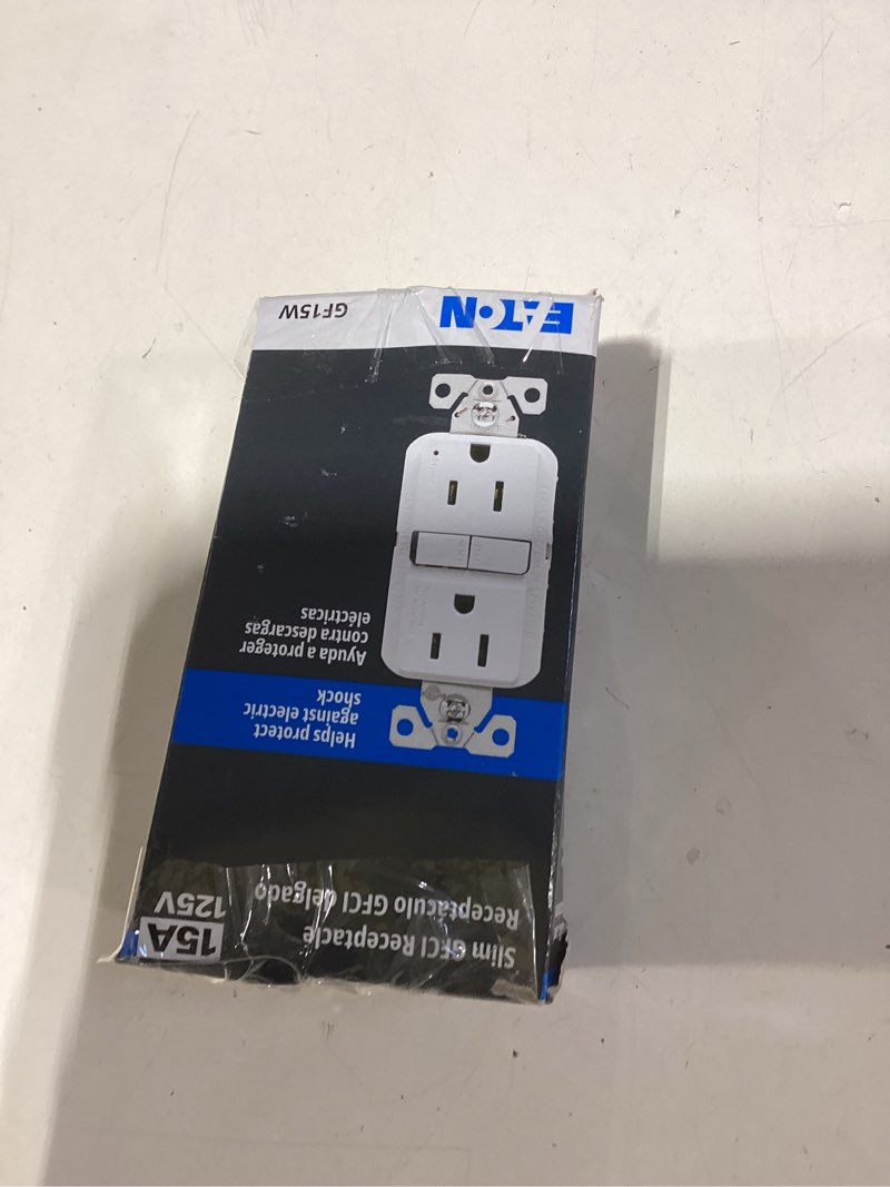 Condition photo showing Good Condition for eaton 15 -amp 125-volt gfci residential decorator outlet receptacles , white item #5195443 | model #gf15w-bx-lw
