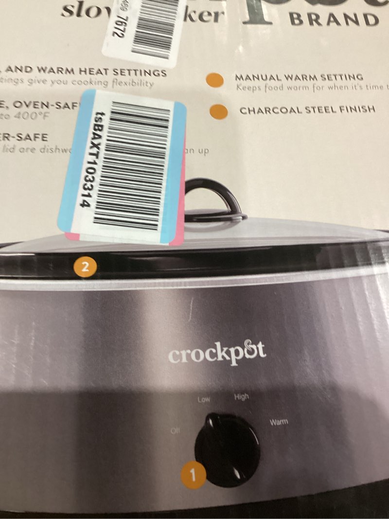 Condition photo showing As Is for Crockpot SCV700-CH-BR Slow Cooker 7 quarts Charcoal 7qt Charcoal