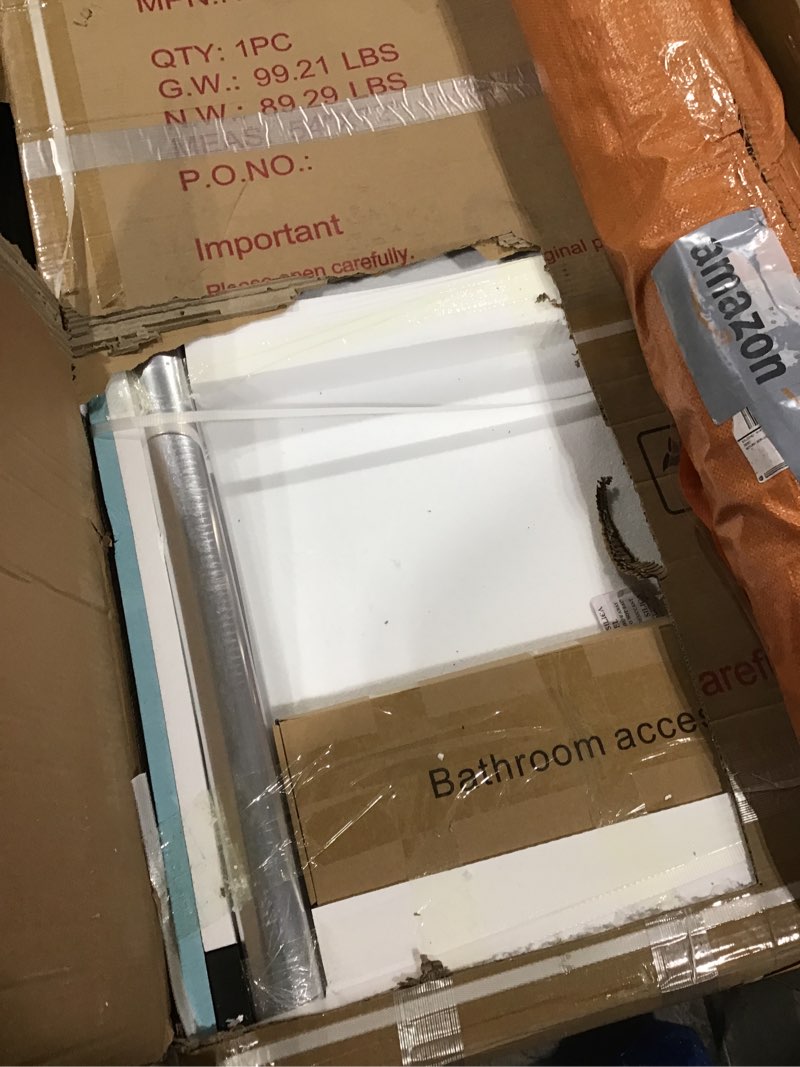 Condition photo showing As Is for Sliding Shower Door 50-54" W x 72" H, Bathroom Sliding Door,Double Sliding Glass Shower Door, 1/4-Inch (6mm) Clear Tempered Glass, Easy Install Frameless Shower Doors for Walk-in Shower (Chrome) Chrome 54" W x 72" H