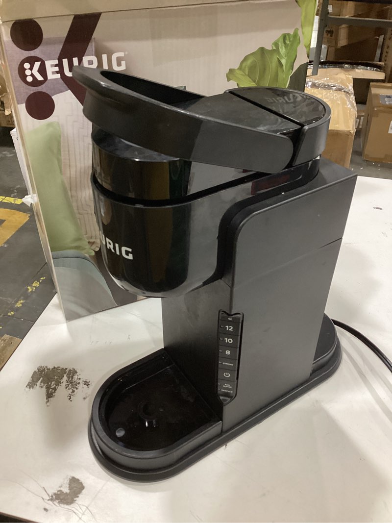 Condition photo showing As Is for keurig k-mini single serve k-cup pod coffee maker, 6 to 12oz brew size, with cord storage, perfect for small spaces, evergreen