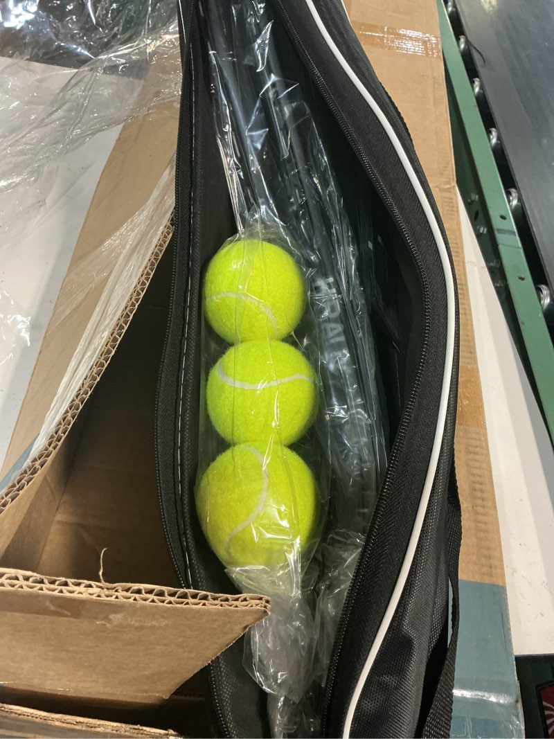Condition photo showing New/Like New for hiraliy tennis rackets 2 pack for adults beginners - 27 inch lightweight aluminum tennis racquet set with 3 balls & carry bag - vibration dampening & large sweet spot for men women couples black