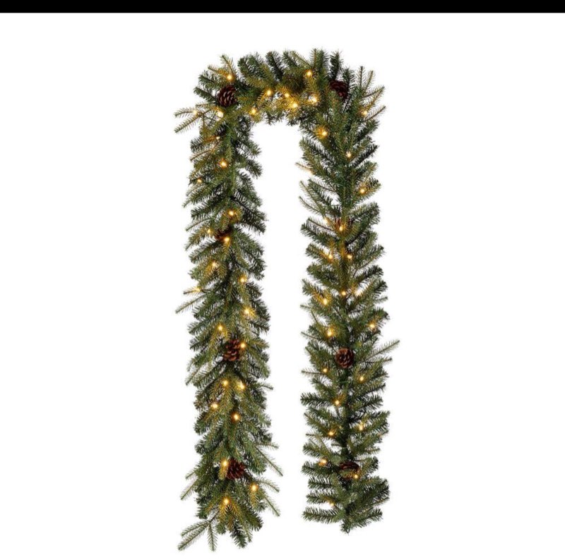 Glitzhome 9'L Pre-Lit Greenery Pine Cone Christmas Garland with Warm White Led Light