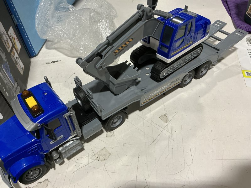 Condition photo showing Good Condition for dowellin transports trucks kids toys, 22" large semi truck toy carrier and excavator truck with sound&light,friction powered cars toys vehicle birthday for boys girls 3 4 5 6 7 8+