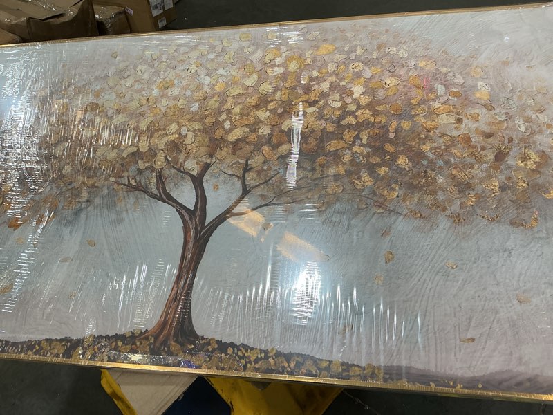 Condition photo showing Good Condition for large framed tree of life gold wall art for living room, canvas prints paintings artwork for walls, modern luxury golden big tree pictures for hallway dining room bedroom office wall decor 30x60 in 60"l x 30"w gold