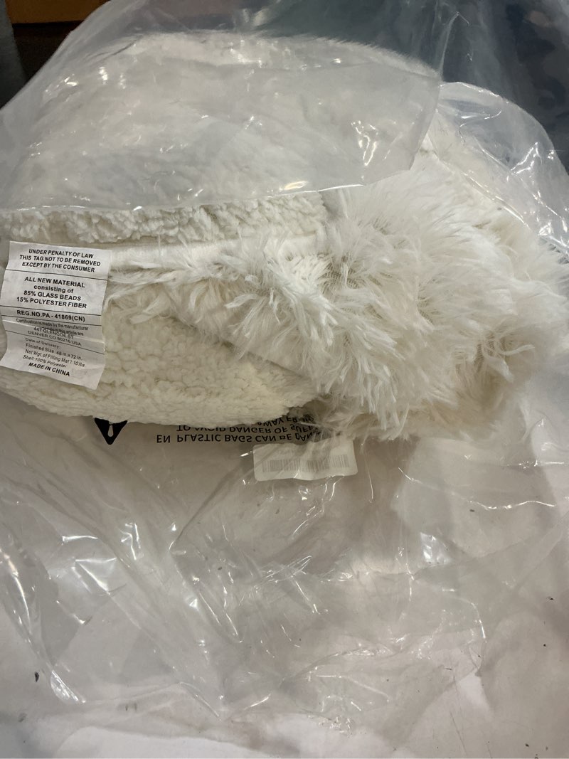 Condition photo showing Good Condition for Wemore Shaggy Long Fur Faux Fur Weighted Blanket, Cozy and Fluffy Plush Sherpa Long Hair Blanket for Adult 10lbs, Fluffy Fuzzy Sherpa Reverse Heavy Blanket for Bed, Couch, Cream White, 48 x 72 Inches Cream 48" x 72" 10lbs