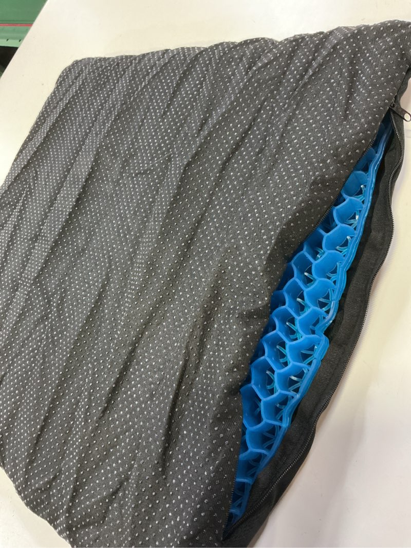 Condition photo showing Good Condition for tushguard gel seat cushion for long sitting, breathable thick patent design | enlarged cooling chair pad for office, wheelchair, soft car cushion for back, hip, sciatica (standard, black+blue) black & blue 16.5×15×1.6 inch