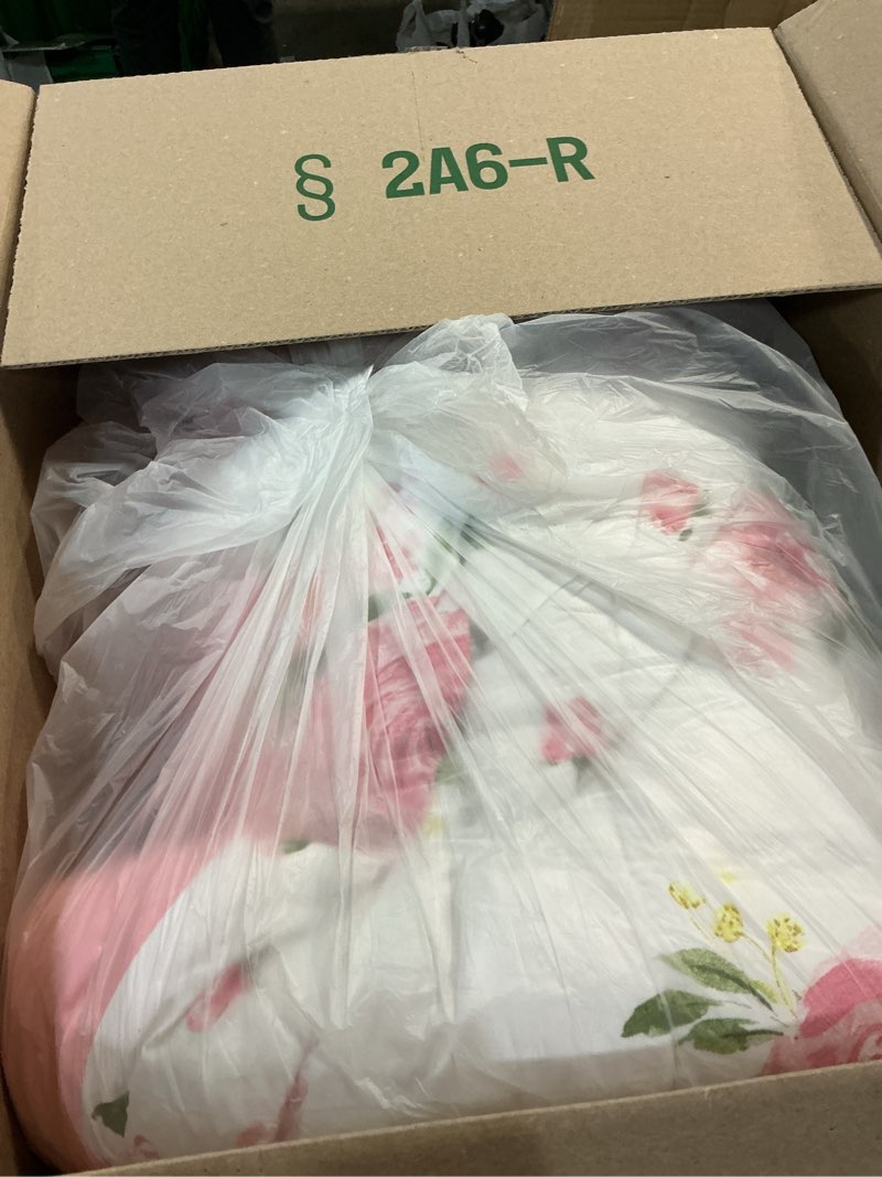 Condition photo showing As Is for flower comforter sheet set white bed in a bag 6 pieces twin size dark pink floral microfiber bedding set (1 comforter 2 pillow shams 1 pink flat sheet 1 fitted sheet 1 pillowcases) white pink flowers twin-6 pieces