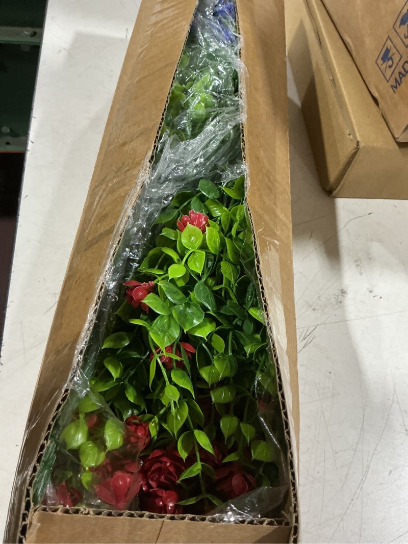 Condition photo showing Good Condition for hananona 12 pcs artificial flowers outdoor, faux artificial plants uv resistant plastic patrioticflower for hanging planter porch window 4th of july decor (12, red, white, blue) 12 red, white, blue