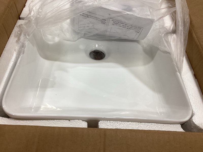 Condition photo showing Good Condition for 20 inch rectangular bathroom sink above counter, qishka white ceramic vanity vessel sink - 20" x 13.5" countertop rectangle hand wash sink porcelain art basin white 20" x 13.4" rectangular
