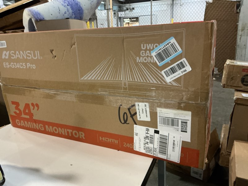 Condition photo showing As Is for SANSUI 34 Inch 240Hz Ultrawide Curved Gaming Monitor UWQHD 3440×1440, 21:9 2K Curved Monitor 1500R,HDR400,Fast VA, PIP/PBP,AI Crosshair,AIPQ(Visual Enhance),MPRT 1ms,HDMI2.1*2,DP1.4*2(DP Cable Incl.) 34" Curved/UWQHD/240Hz/HDMI2.1 34" Curved/UWQHD/240Hz/HDMI2.1