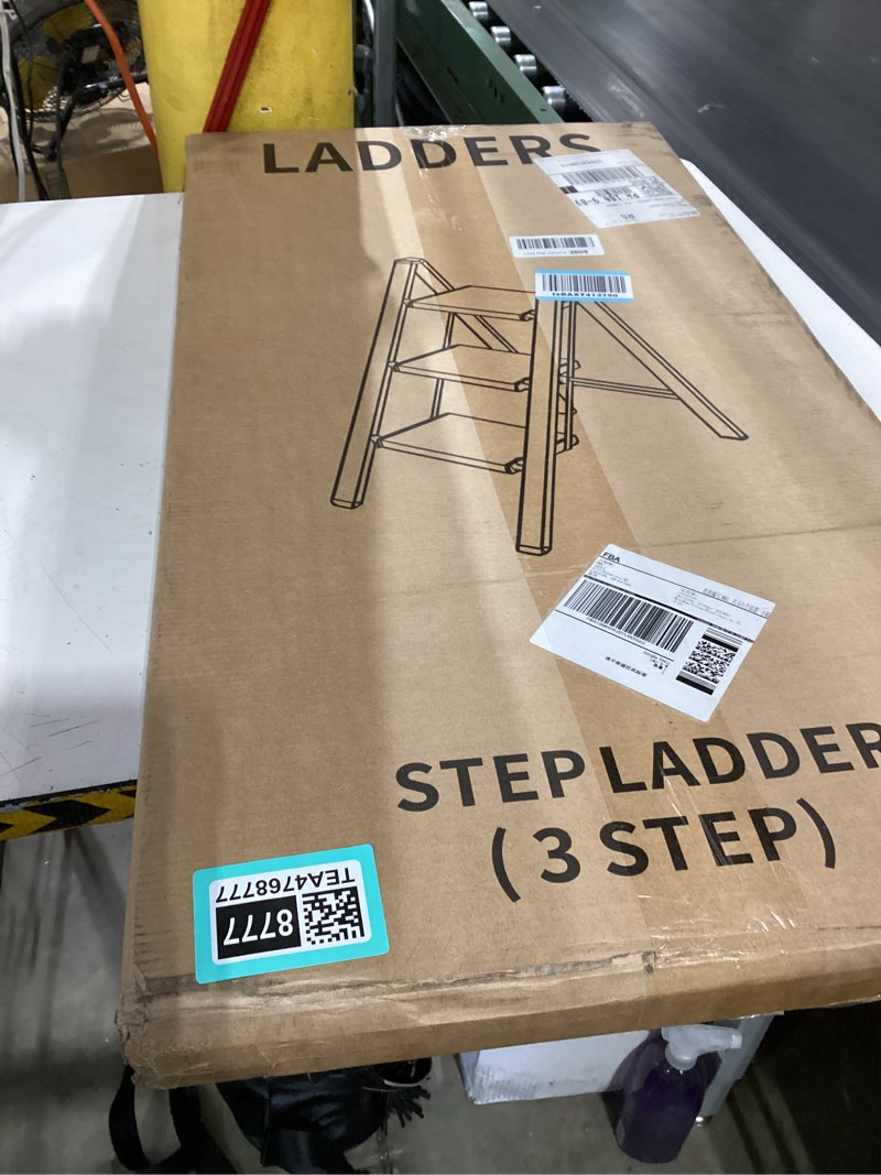 Condition photo showing New/Like New for hillhutapex 3 step ladder, lightweight portable 3 step stool with anti-slip wide pedal, 330lbs capacity aluminum ladder for household,office,kitchen(white) white 3 step