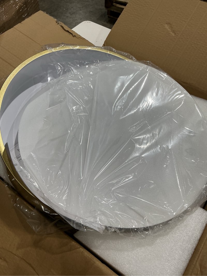 Condition photo showing Good Condition for gold flush mount ceiling light, 15.8 inch 3-light close to ceiling light fixture with reinforced shade, modern elegant dimmable indoor lighting for bedroom, kitchen, dining room, living room, hallway gold 15.8"
