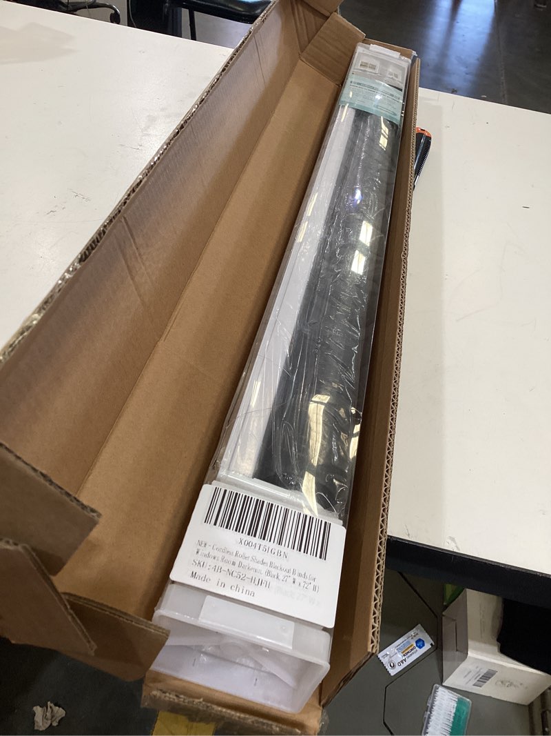 Condition photo showing Good Condition for cordless roller shades blackout blinds for windows room darkening rolled up shades with spring system, uv protection window shades door blinds for home and office (black, 27" w x 72" h) black 27" w x 72" h