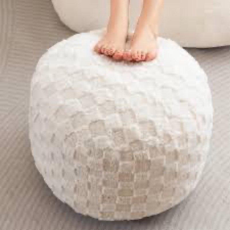 HIGOGOGO Round Stuffed Pouf Ottoman, Plaid Poufs with Foam Chunk Filling, Fluffy and Furry Pouf Foot