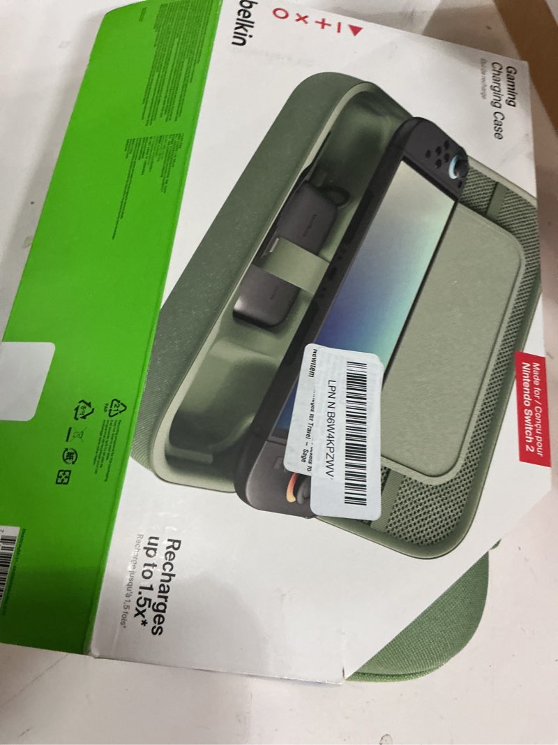 Condition photo showing Good Condition for belkin nintendo switch 2 case w/integrated 10000mah power bank charger, portable hard shell protective carrying case with pockets for airtag, game cartridges for travel - sage sage case only