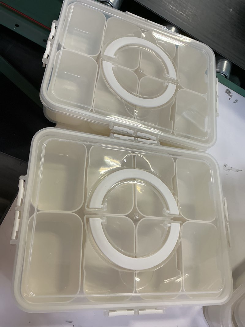 Condition photo showing Good Condition for Mfacoy Snackle Box Container, 2 Pack Divided Serving Tray with Lid and Handle, Snack Box Charcuterie Container for Portable Snack Platters, Clear Organizer for Candy, Fruits, Travel, Party, Picnic
