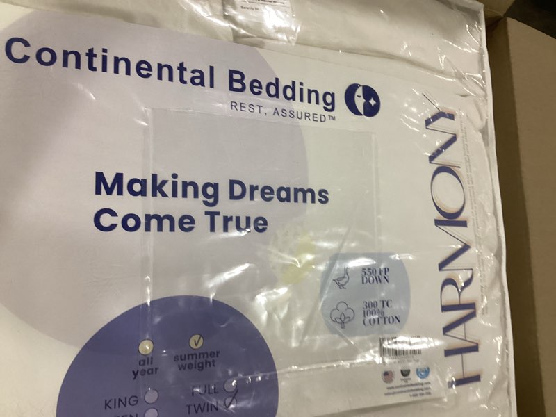 continental bedding harmony white down comforter 550 fill power summer weight lightweight and breath