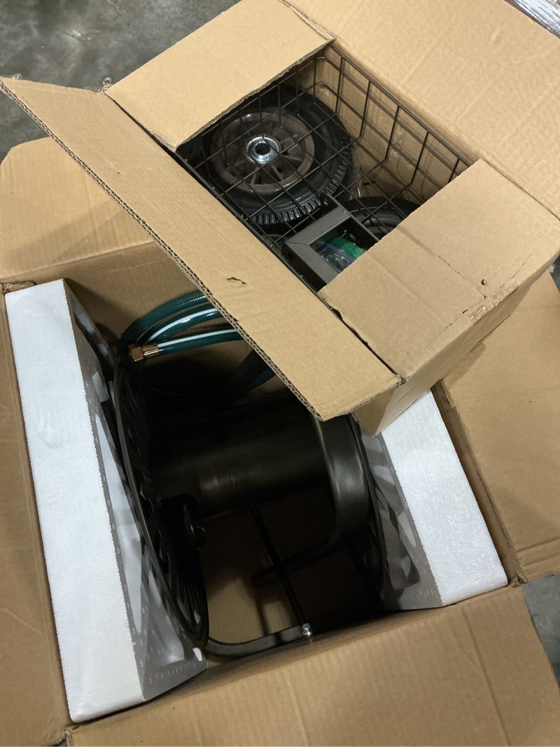 Condition photo showing Good Condition for goforwild heavy duty steel garden hose reel cart with wheels - holds 200ft of 5/8 hose, storage basket & anti-tip design - mobile water reel for lawn, yard, garden sunflower