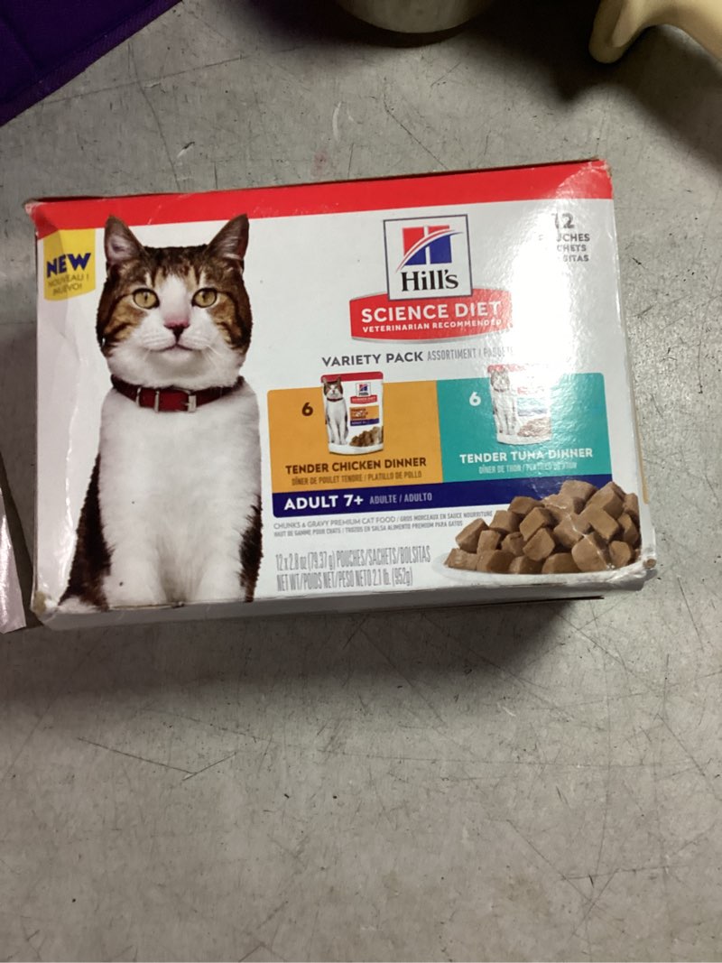 Condition photo showing New/Like New for Hill's Science Diet Adult 1-6, Adult 1-6 Premium Nutrition, Wet Cat Food, Variety Pack: Tuna, Chicken, Ocean Fish Stew, 2.8 oz Pouch Variety Pack, Case of 12 Variety Pack: Tuna, Chicken, Ocean Fish Stew 2.9 Ounce (Pack of 12)