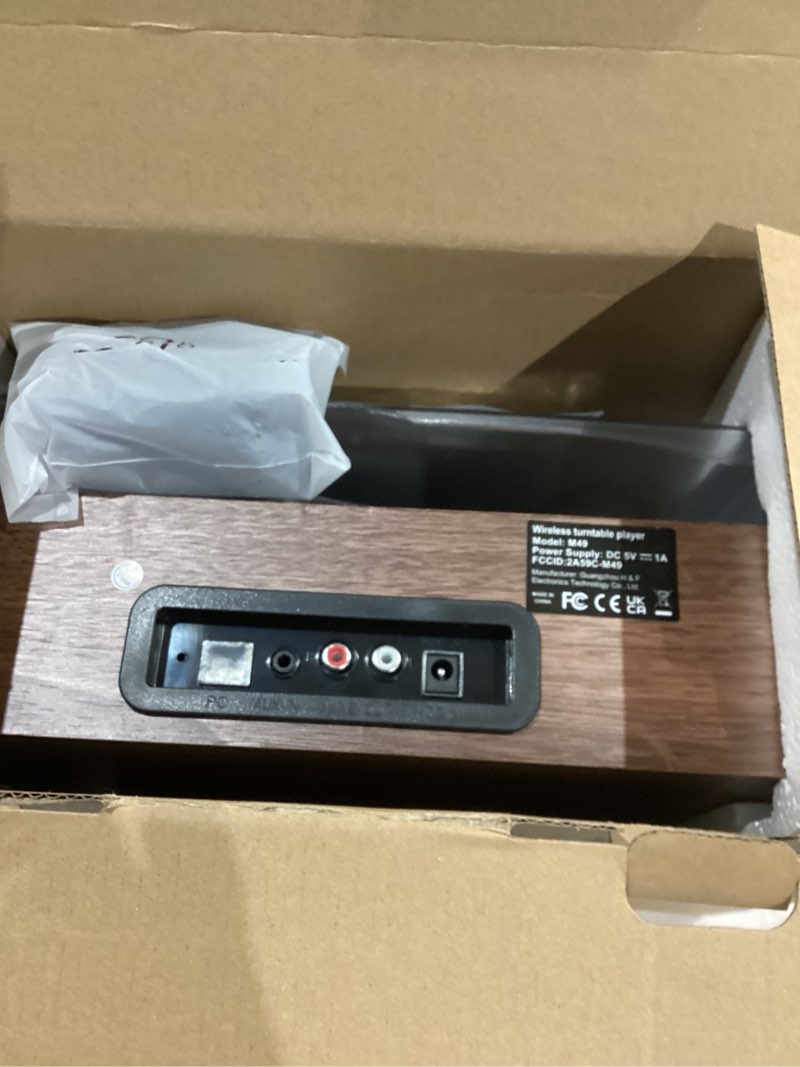 Condition photo showing As Is for Bluetooth Vinyl Record Player,3-Speed Turntable with Stereo Speakers Vintage Phonograph Record Player, with RCA Line Out AUX in Headphone Jack Coffee Wood