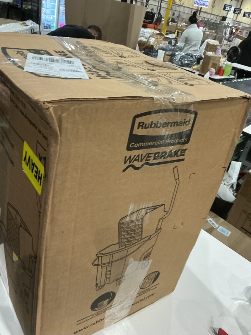 Condition photo showing As Is for Rubbermaid Commercial Products WaveBrake 26 Qt. Side-Press Mop Bucket and Wringer Combo on Wheels, Y