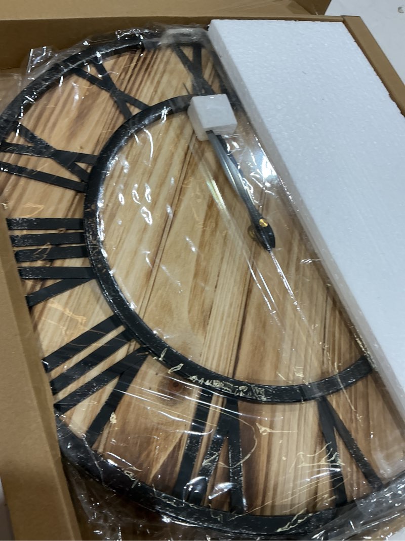 Condition photo showing Good Condition for farm house metal & solid wood wall clock kitchen wall clock (antique fir wood clock with black metal frame, 16-inch)