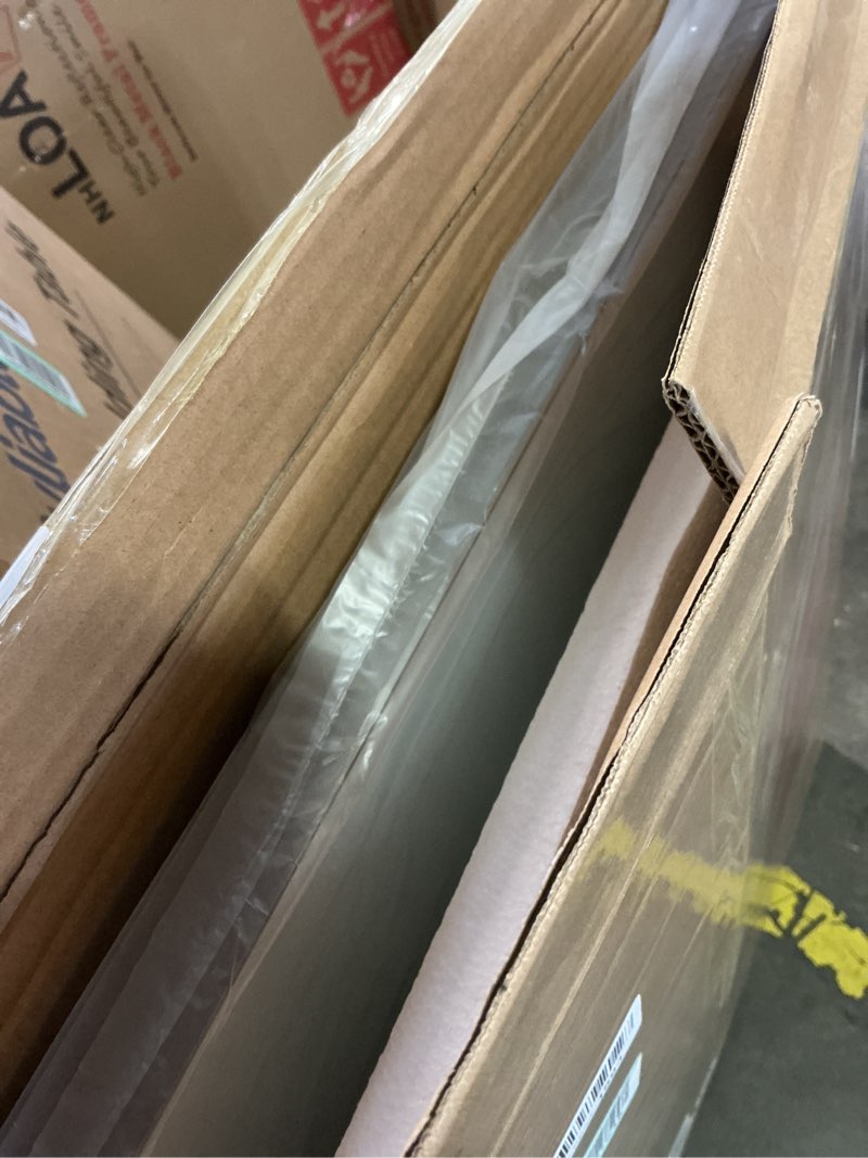 Condition photo showing Good Condition for loaao 28x36 inch brushed nickel bathroom mirror, rounded rectangle silver metal frame mirror, brushed nickel, anti-rust, shatter proof, hangs horizontally or vertically brushed nickel 28"l x 36"w