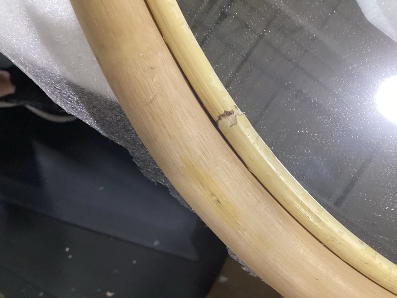 Condition photo showing As Is for atelier natural rattan woven round mirror small