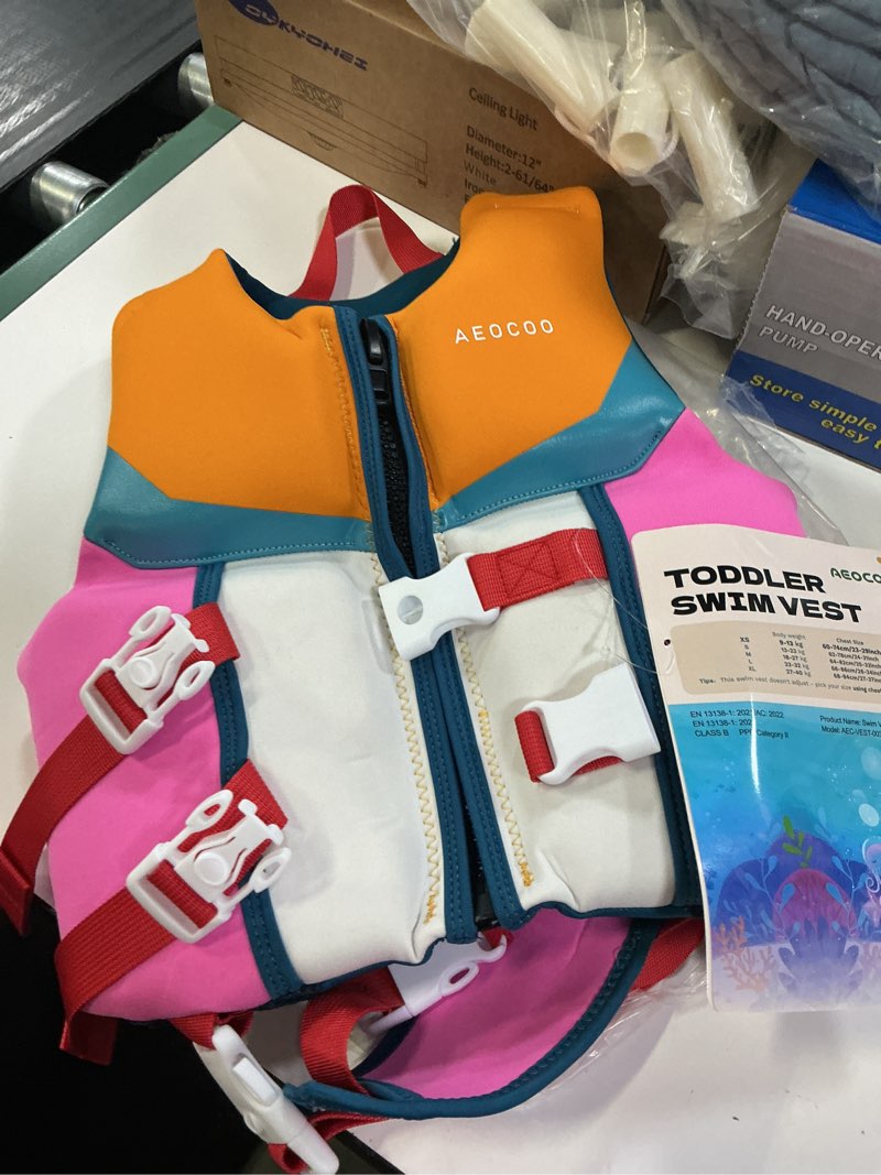 Condition photo showing New/Like New for aeocoo toddler swim vest for 20-30 pounds, kids pool floaties vest 1-2 year old, puddle swim jumper 