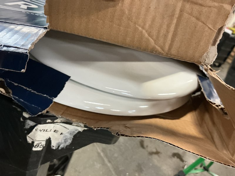 Condition photo showing As Is for project source wood white round toilet seat