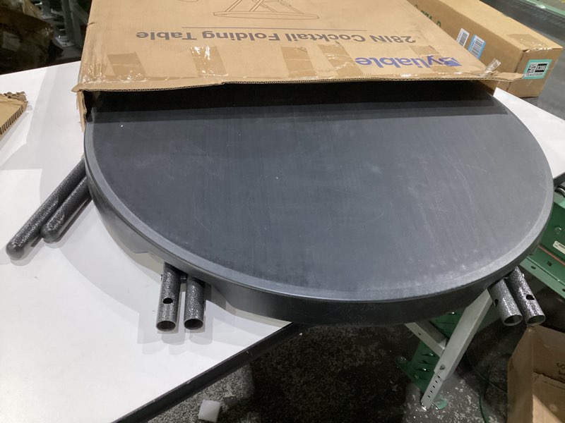 Condition photo showing Good Condition for Cocktail Table 28in High Top Round Folding Indoor Outdoor, Plastic Bar Height Foldable Bistro Tall Table for Party, Patio, Dining Room, Kitchen, Events, Removable Locking Legs, Black Black 28×43 in