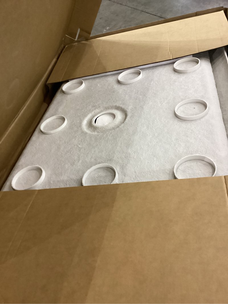 Condition photo showing As Is for DreamLine SlimLine 34 in. D x 60 in. W x 2 3/4 in. H Center Drain Single Threshold Shower Base in White, DLT-1134600 White 34 inch D x 60 inch W Center Drain