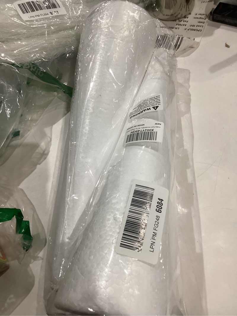 Condition photo showing As Is for crafjie foam cones for diy arts and crafts (4.65 x 15.7 in, 2 pack), white polystyrene christmas tree foam cones craft supplies, for diy home craft project, christmas tree, table centerpiece 15.7in 2pcs