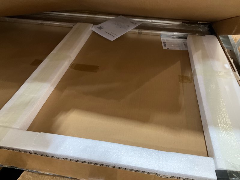 Condition photo showing As Is for bathtub shower door, 60" w x 59" h sliding tub door with dual panels, 6mm (1/4") sgcc tempered glass with explosion-proof film & protective coating, matte black aluminum alloy frame 60x59"-6mm (1/4") matte black (tub sliding door)