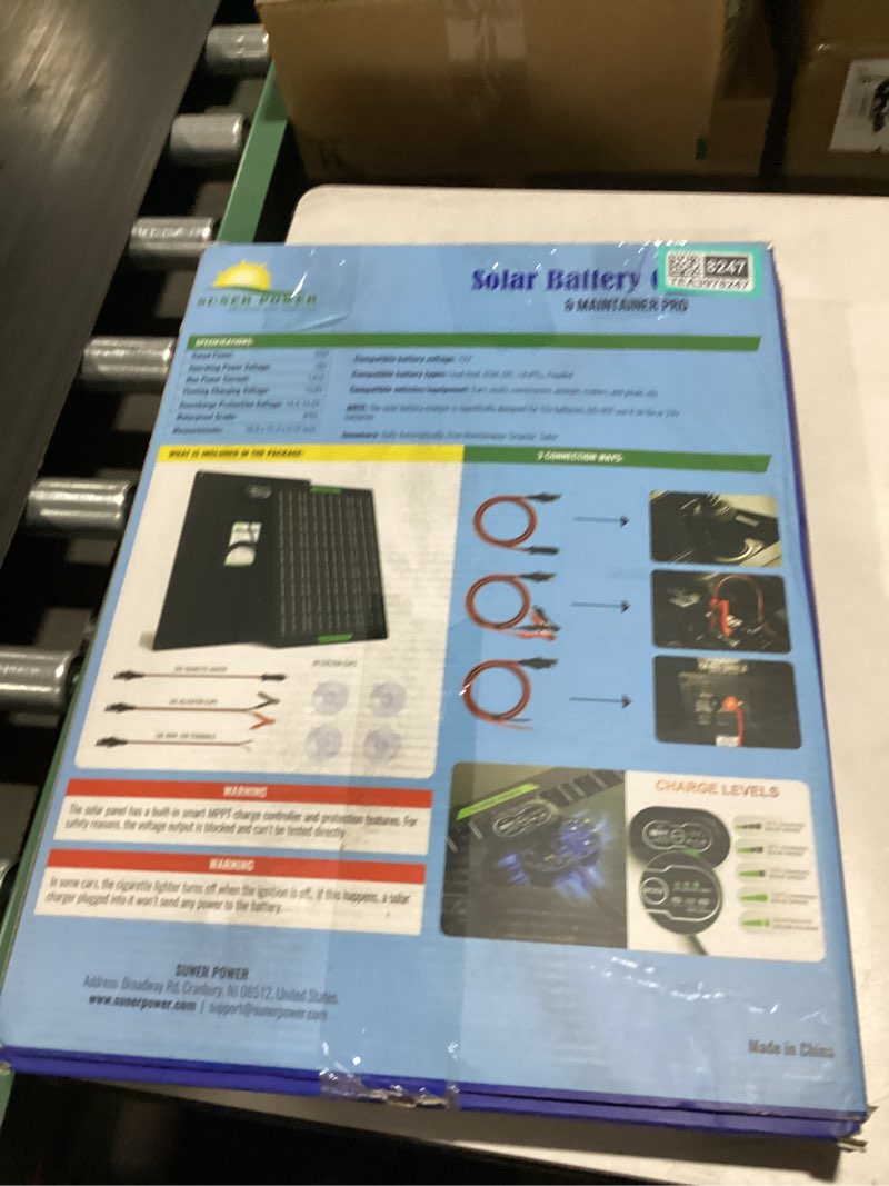 Condition photo showing As Is for suner power waterproof 50w 12v solar battery charger & maintainer pro, built-in ultrasmart mppt charge controller, 12 volt solar panel trickle charging kits for car automotive boat marine rv trailer bc-50w-pb ultra