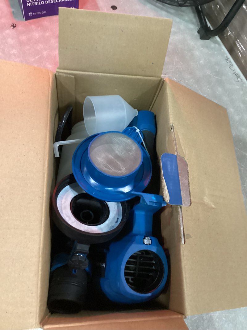 Condition photo showing Good Condition for paint sprayer, electric spray paint gun, 3 modes & 4 brass nozzles, with cleaning & blowing joints, variable flow control, for doors, fences, walls, cabinets, garden chairs, furniture, etc. light blue