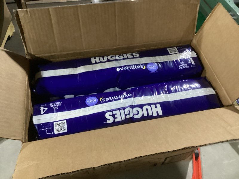 Condition photo showing Good Condition for Huggies Size 4 Overnites Baby Diapers: Overnight Diapers, Size 4 (22-37 lbs), 116 Ct (2 Packs of 58), Packaging May Vary Size 4 116