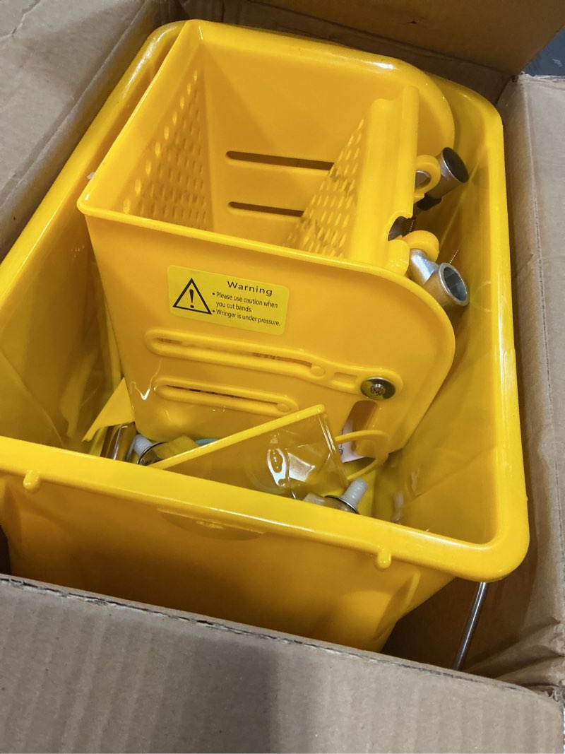 Condition photo showing Good Condition for Mind Reader Mop Bucket with Wringer, 22 Qt (5.5 Gallon), Floor Cleaning, Handle, Wheels, 16.25"L x 10.75"W x 24.5"H, Yellow Mop Bucket Yellow