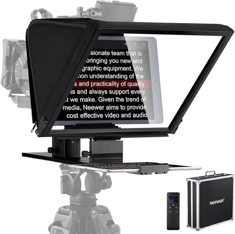 neewer teleprompter x16 with rt113 remote & app control, 16" beamsplitter, aluminum alloy foldable design, qr plate compatible with 501pl ipad android tablet camera camcorder up to 44lb/20kg
