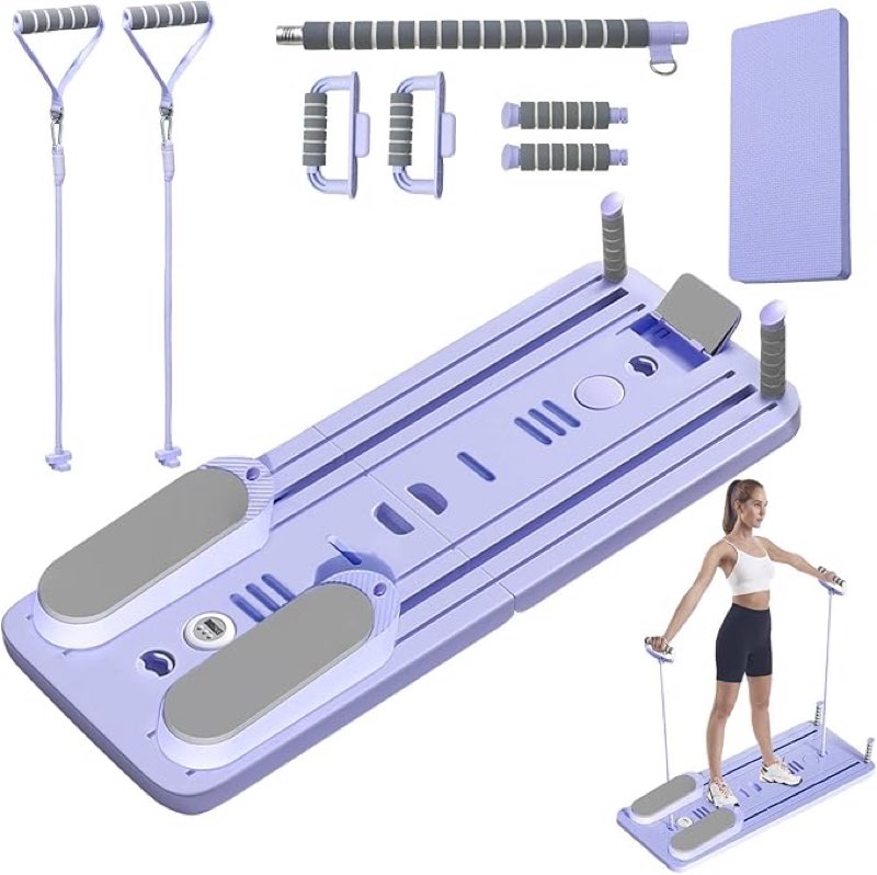 Pilates Board Reformer Set: Multi-Purpose Exercise Machine for Home - Portable Foldable Pilates Borad for Women - 6 in 1 Pilates Sliding Board Purple