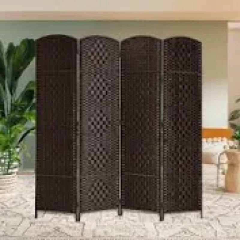 (incomplete) Elmina 6 Ft Folding Room Divider Privacy Screen Home Decor Diamond Weave Fiber Double Hinges