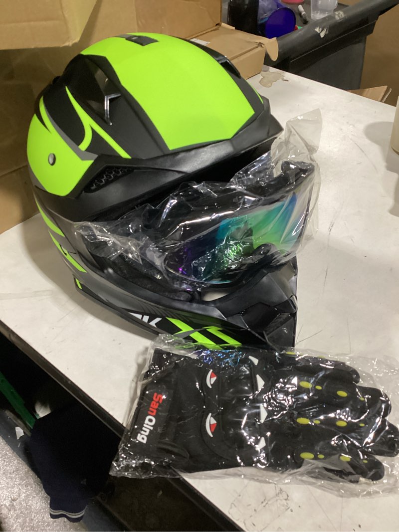 Condition photo showing New/Like New for Adult Motocross Helmet ATV Dirt Bike Off-Road Full Face Motorcycle Helmet W/Goggles Gloves & Mask, DOT Approved Medium Bright Black