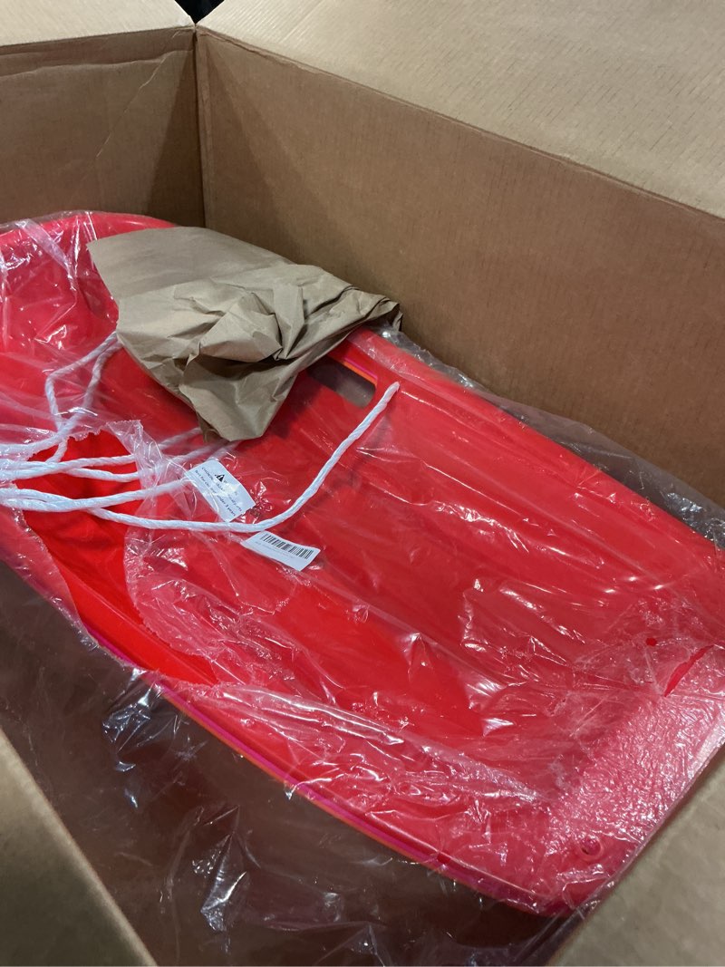 Condition photo showing Good Condition for Retrospec Retrorider Plastic Snow Sled – Toboggan Style with Pull Rope, Cold-Resistant Coating, and Hard Bottom for Smooth Downhill Rides – Available in 35\" and 48\" Sizes for Kids and Adults 3-Pack Snowy Spruce 35\" (Red yellow pink )