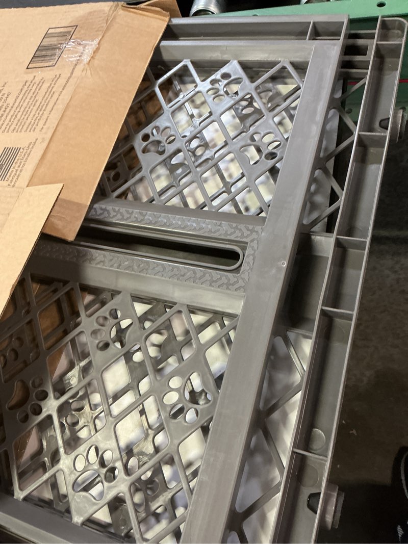 Condition photo showing Good Condition for mypet north states paws portable pet gate: 26-40" wide. pressure mount. no tools needed. made in usa, 23" tall, expandable, durable dog gates for doorways, fieldstone gray