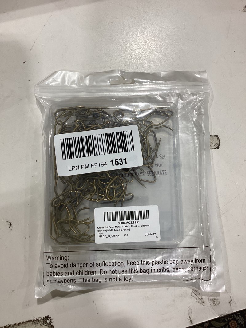 Condition photo showing Good Condition for Outus 58 Pack Metal Curtain Hooks Pin On Drapery Hooks 1.2 x 1 Inch for Window,Door,Shower Curtain(Oil-Rubbed Bronze)